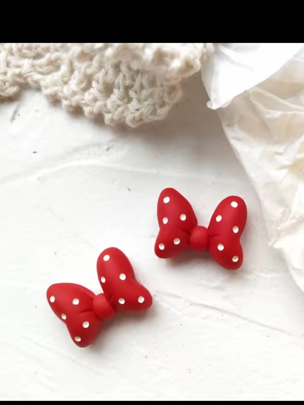 Red Polka Dot Bow Earrings Minnie Mouse